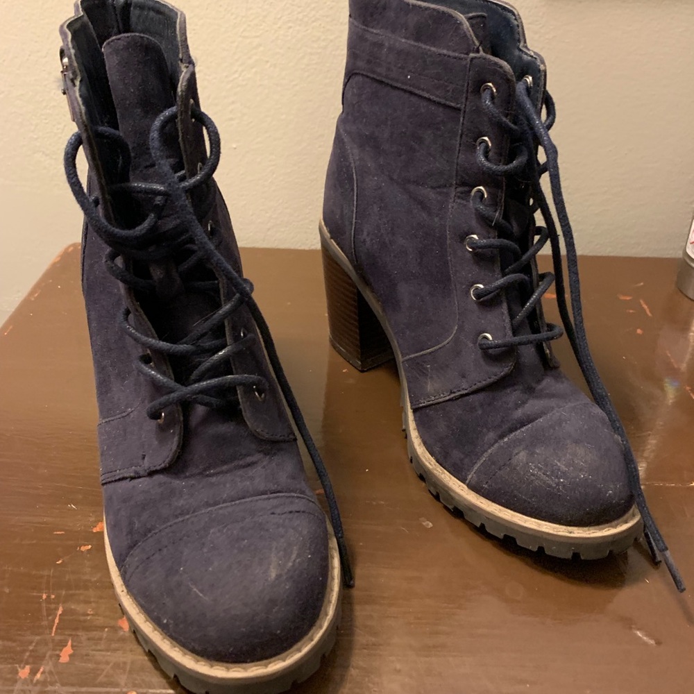Blue chunky heel booties size 8.5